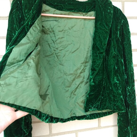 Vintage Bolero Dress Jacket DARK Green Crushed Velvet 40"B Rockabilly Retro - Picture 10 of 11